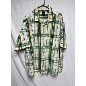 Vintage Kani Gold Short Sleeve Button Up Shirt, White Green Yellow Plaid, 3XL